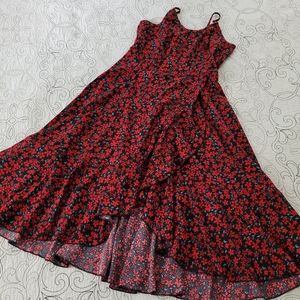 Source Unknown Red and Black Floral High Low Dress